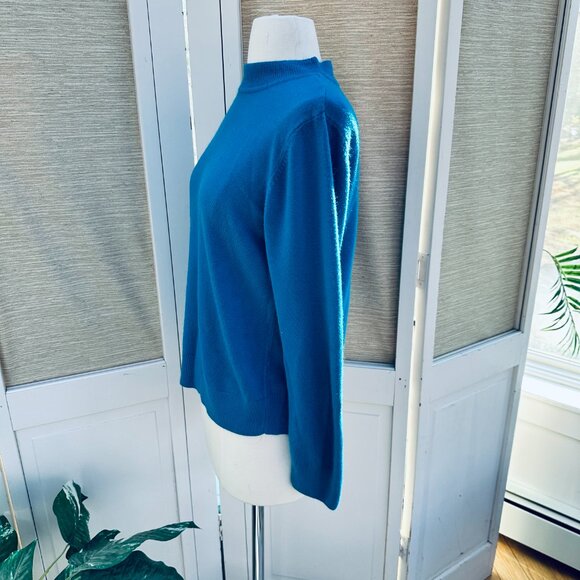 Vintage Turquoise Blue Sweater Business Casual Sweater Faux Turtleneck - Picture 6 of 7